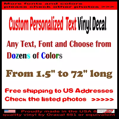 Custom Personalized ANY TEXT NAME Lettering Vinyl Decal DOZENS Of Colors & Sizes • $2.50