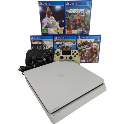 $379.99 • Buy SONY PS4 PLAYSTATION WHITE SLIM CONSOLE - 500GB-  2 Controllers - 5 Games