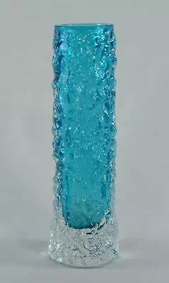 £54.99 • Buy Vintage Whitefriars Finger Bark Glass Vase Kingfisher Blue Geoffrey Baxter