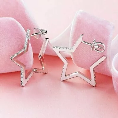 1Ct Simulated Diamond Star Shape Huggie Hoop Earrings 925 Silver Gold Plated • $55.65