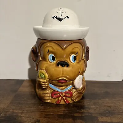 Vtg 10.5  Tall Ceramic Brown Monkey Cookie Jar W/Sailor Hat-1960's-Japan • $30