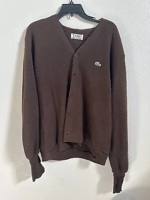 Vintage 80s 90s Izod Lacoste Cardigan Sweater Dark Brown Men's • $35