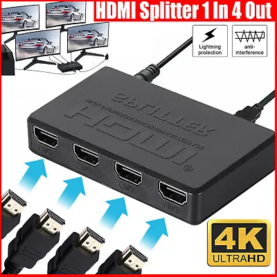 4-Port HDMI Splitter 1 In 4 Out 4K HD 1080P 3D HDTV Repeater Splitter Amplifier • $8.77