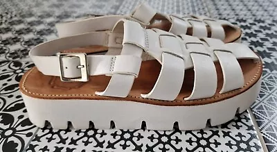 Grenson White Leather Fisherman Cage Sandals 7 D - Excellent Condition • £40