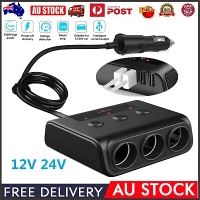 12V 24V 3 Way Car Cigarette Lighter Socket Splitter 4 USB Charger Power Adapter • $17
