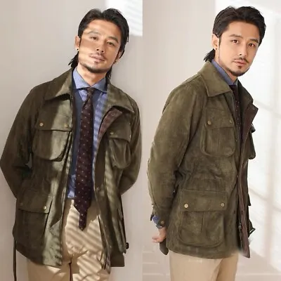 Suede Vintage Safari Jackets With Belt Four Pockets Causal Wear Slim Fit Blazer • $61.59