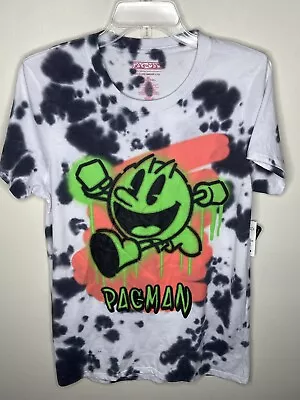 NWT Pac-Man Small 34-36 Unisex T-Shirt Tie Dye White Black Graffiti Short Sleeve • $9.99