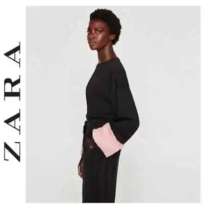 Zara Trafaluc Faux Fur Sleeve Sweater Womens Medium Black Pink  Date Night • $9.99