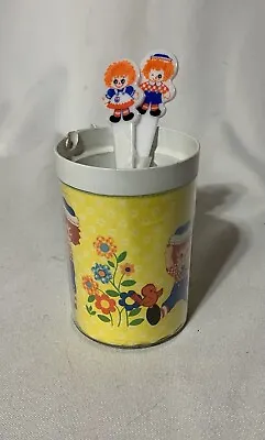 Raggedy Ann & Andy Plastic Mug & Silverware Teledyne Mecca Vintage Child Dishes • $20.25