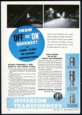 1953 Jefferson Mercury Streetlight Transformer Photo Vintage Print Ad • $9.99