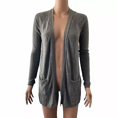 MOSSIMO Sweater Womens Medium Long Cardigan Gray Open Front Pockets Linen Blend  • $13.50