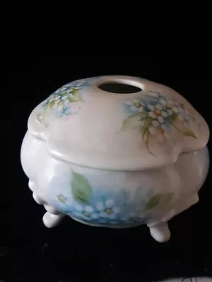 Vintage SIGNED  Hand Painted FORGET ME NOT Footed Hair Receiver Porcelain Floral • $8.99