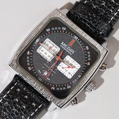 Black Steve McQueen Monaco Homage Watch - Luxury Racing Chronograph -Square Case • $25.25