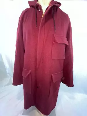 VTG 40s MEN 46 RED HOODED HOLLYWOOD VARSITY CLICKER CLUB CAR HUNTING WOOL JACKET • $110