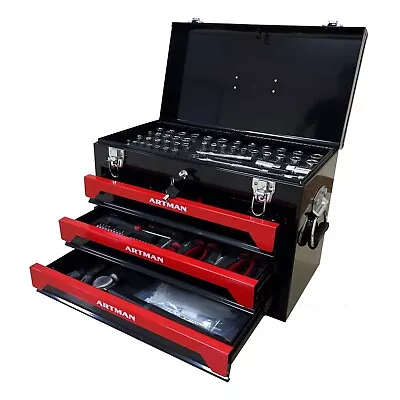 3 Drawers Lockable Tool Box Storage Mechanic Organizer Cabinet Garage W/Tool Set • $179.99