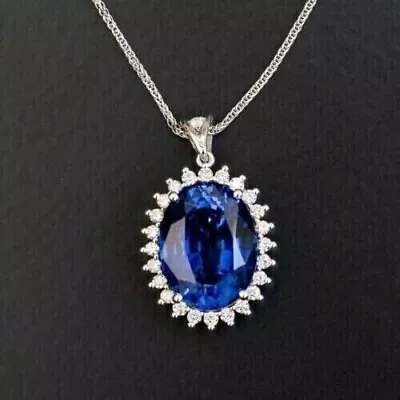 3Ct Oval Lab-Created Sapphire Diamond Women's Halo Pendant 14K White Gold Plated • $81.24