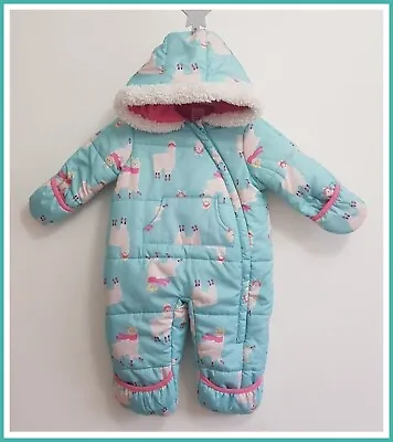 Carters Baby Girls Aqua Llamas Hooded Snowsuit Padded Winter All In One 3-6m NEW • £12.99