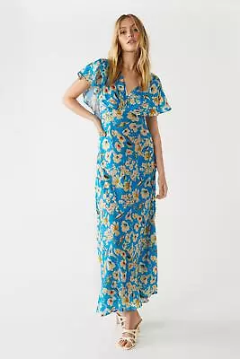 WAREHOUSE Floral Fluted Sleeve Maxi Tea Dress • £26