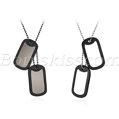 Men's Military Army 2 Dog Tags Plain Pendant Necklace Ball Chain Free Engraving • $8.99