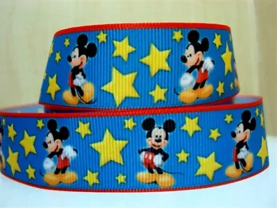 1 Metre Mickey Mouse Gold Star Ribbon Size 1 Inch Hair Bows Headbands Crafts • £0.99