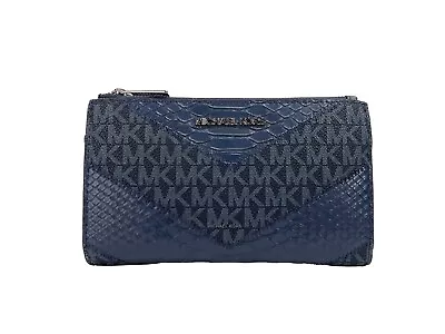 Michael Kors Jet Set Large Double Zip Python Navy Wristlet Wallet • $69