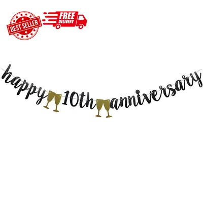 Happy 10TH Anniversary BannerPre-Strung Black Paper Glitter Party Decorations... • £15.62