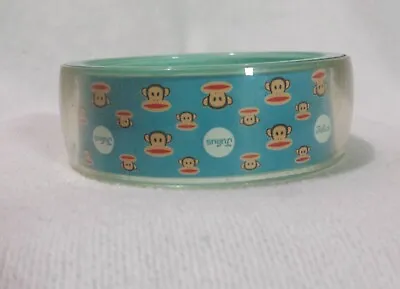 Vtg Julius Monkey Paul Frank Wide Plastic Bangle Bracelet Aqua Blue Sz 7-3/8  • $7