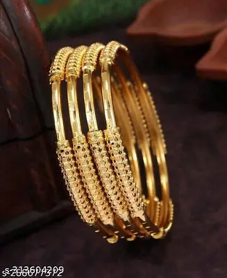 Indian Bollywood Bridal Fashion 22k Gold Plated Temple Bracelet Bangles Jewelry • £16.02