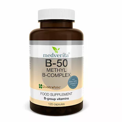 VITAMINS B -50 METHYL COMPLEX Folate (Folic Acid) Healthy Skin MEDVERITA 120 Cap • £15.99