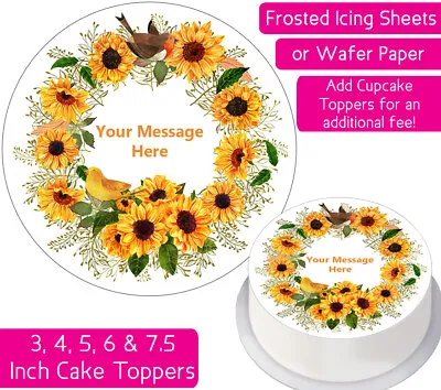 Sunflower Wreath Edible Wafer & Icing Personalised Cake Toppers Decor Bday Party • £2.25