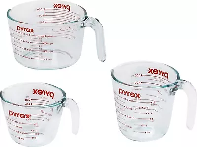 Pyrex 3 Piece Measuring Cup Set Includes 1 2 And 4 Tempered Glass Liquid • $27.64