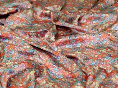 Liberty London Strawberry Thief II Belgravia Silk Satin Fabric Coral - Per Metre • £53.98