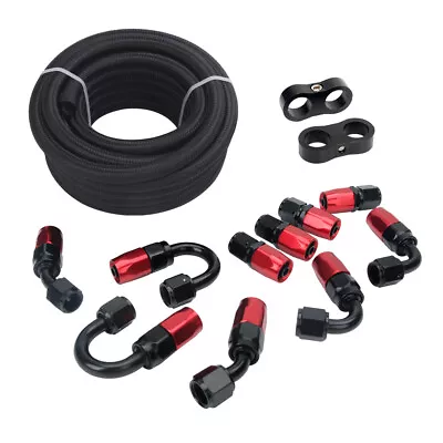 Fuel Line Kit  Braided Nylon Fuel Hose 4AN 6AN 8AN 10AN CPE 10FT 20FT Black Red • $42.99