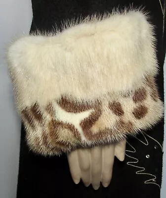  Very Elegant Real Creamy White Mink  Fur Cuffs Dyed Leopard Style 15 1/2 X5  • $119.95
