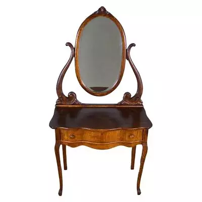 Antique Victorian Oak Bevel Glass Ladies Vanity Dressing Table #22007 • $425