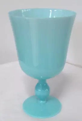 Vintage French Blue Opaque Glass Chalice LARGE Goblet Portieux Vallerystahl MCM • $45