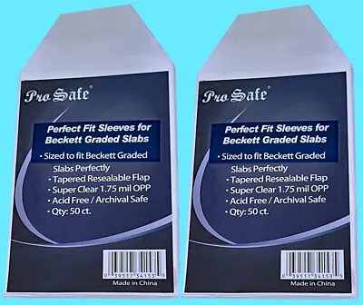 100 PRO SAFE PERFECT FIT SLEEVES For BECKETT GRADED SLABS Resealable MYLAR Bag • $8.79