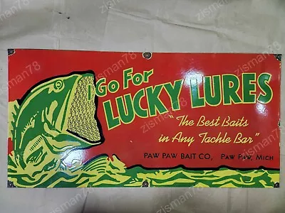 Lucky Lures Porcelain Enamel Sign 48 X 24 Inches • $300