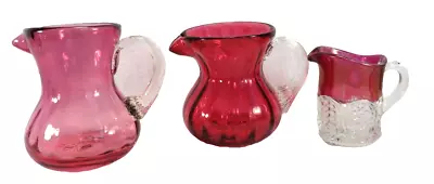 Cranberry Glass Blown  Pitchers /Creamers Antique Vitorian Glass Lot Of 3 • $8.99