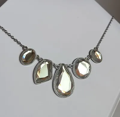 Glass Mirrored Statement Necklace Silver Tone Jewelry 18  Adjustable • $10