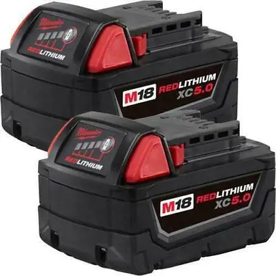 (2) GENUINE 18V Milwaukee 48-11-1850 5.0 AH Batteries M18 XC18 48-11-1852 NEW • $99.95