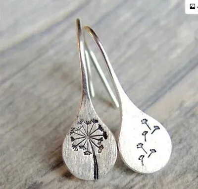 $6.99 • Buy  Simple 925 Sterling Silver Make A Wish Dandelion Flower Drop Hook Earrings 