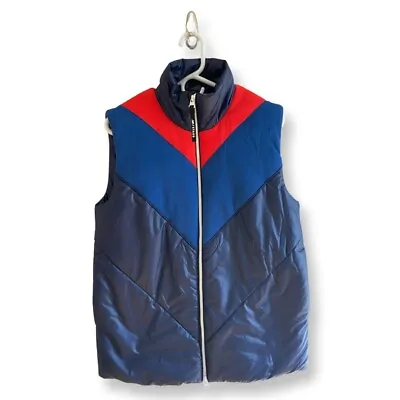 $80 • Buy STAUD X New Balance Mixed Media Puffer Vest Blue/Red/White  Size Small Oversized