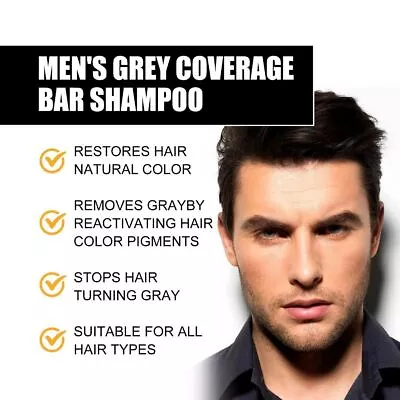 Men's Grey Coverage Bar Shampoo Hair Darkening Black Soap For Grey Hair Cover • £5.96