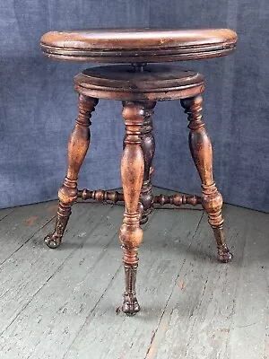 Vintage WOOD PIANO STOOL Organ Claw Foot Victorian Wooden Seat Antique Ball Feet • $125