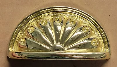 NOS Polished Solid Brass 3  Scalloped Seashell Apothecary Handle Cup Pull • $9.99