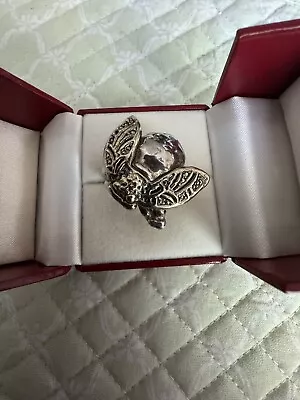 Vintage Sterling Silver Israel Floral Large Bee Ring With Some Gold Plate • $79