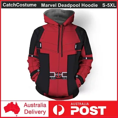 Marvel Deadpool Cosplay Hoodie Sweatshirts Long Sleeve Hooded Jacket Coat Red • £21.68