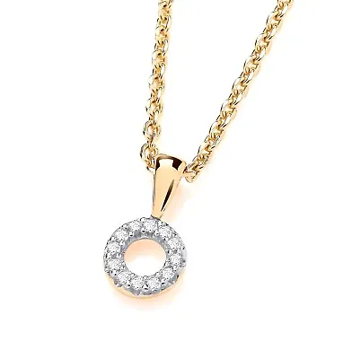 9ct Yellow Gold Natural Diamond Circle Of Life Round Pendant Necklace + 18 Inch • £39.95