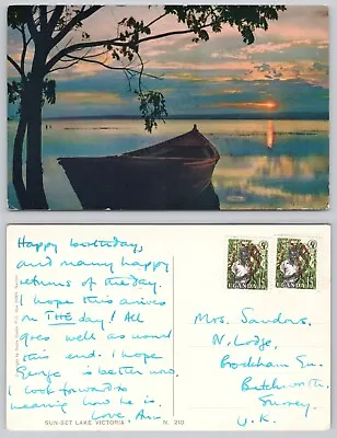 S23448 Sunset Lake Victoria  Uganda  Postcard 1962 Stamp • £4.99